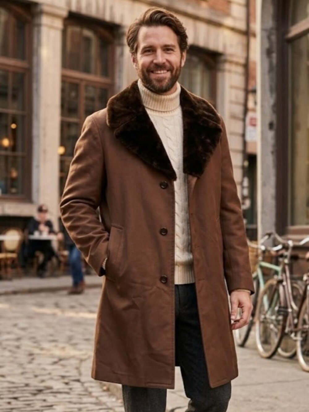 Vintage London Fog Limited Edition Faux Fur Lined Coat Mens 42R Brown Winter Ove